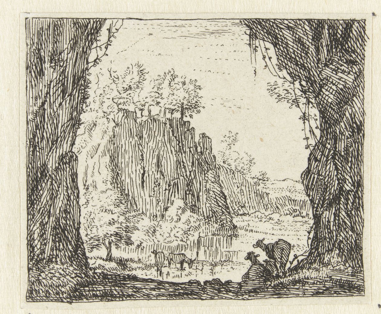 Italianiserend landschap met geiten bij een rivier door Anonymous