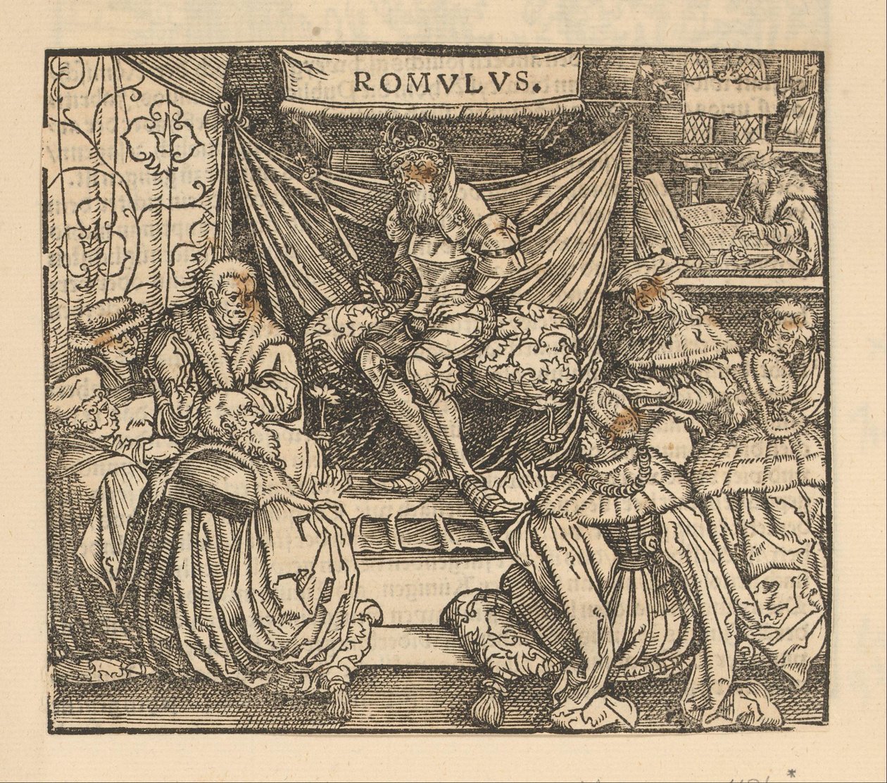 Julius Caesar in een raadsvergadering en Cicero schrijvend achteraan door Anonymous