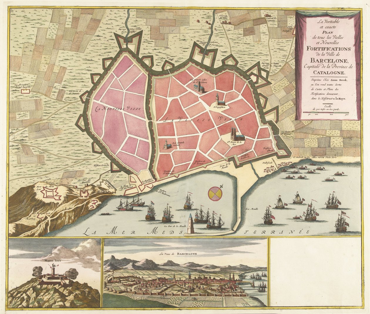 Kaart van Barcelona, ca. 1706 door Anonymous