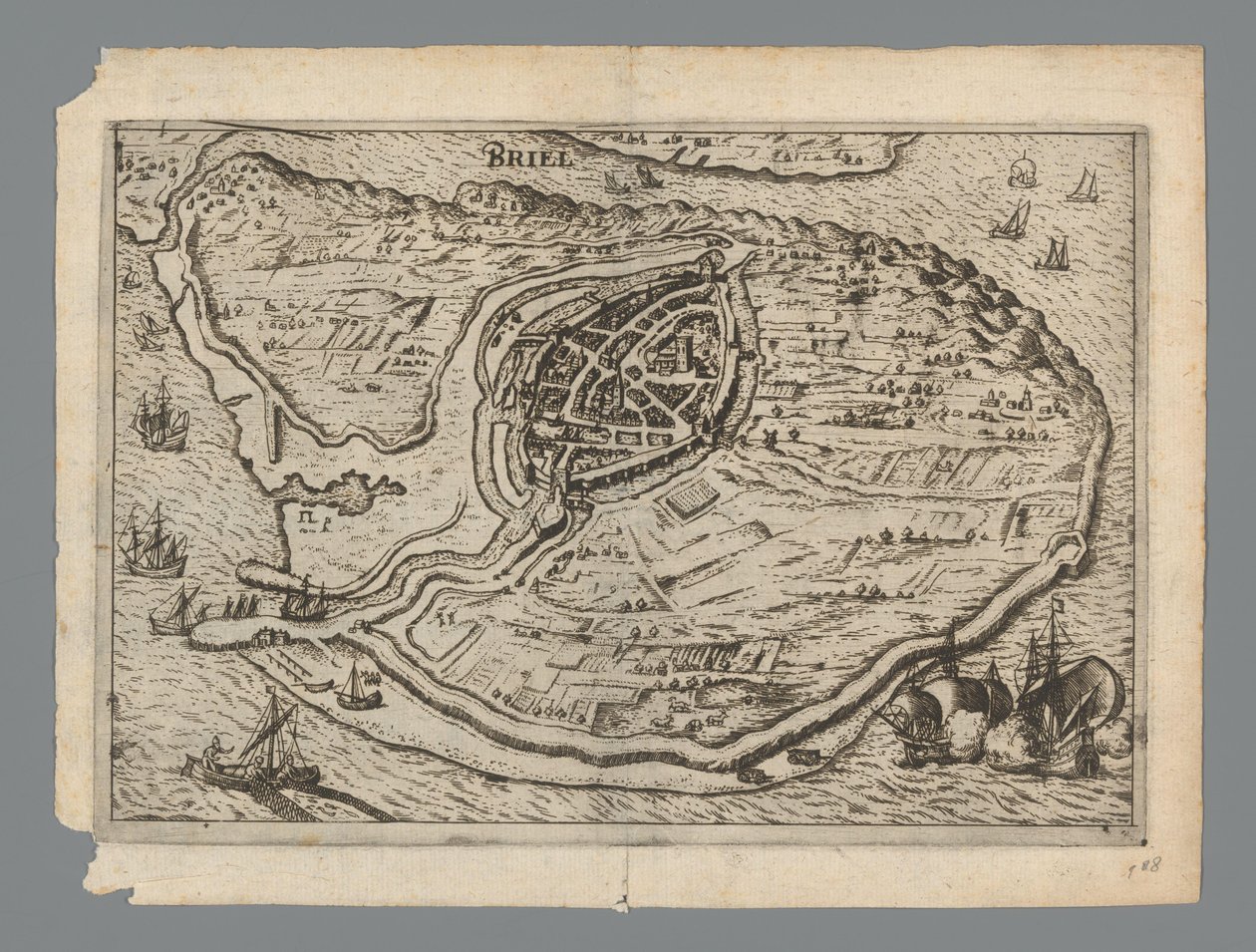 Kaart van het eiland Voorne en plattegrond van Brielle, 1572 (Briel) door Anonymous