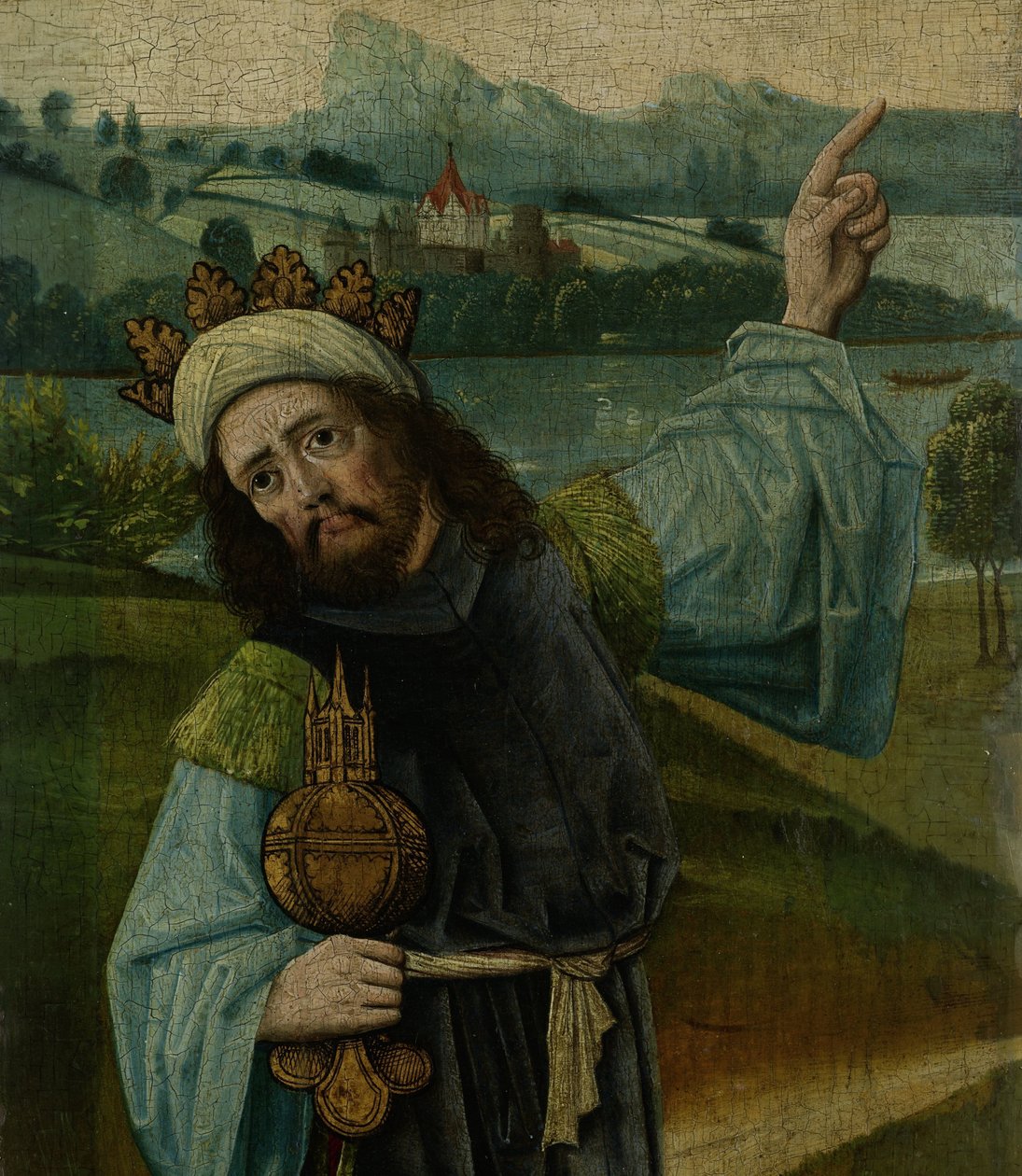 Koning Melchior, een van de Drie Wijzen, Wijzend naar de Ster, fragment van Een Aanbidding der Wijzen door Anonymous