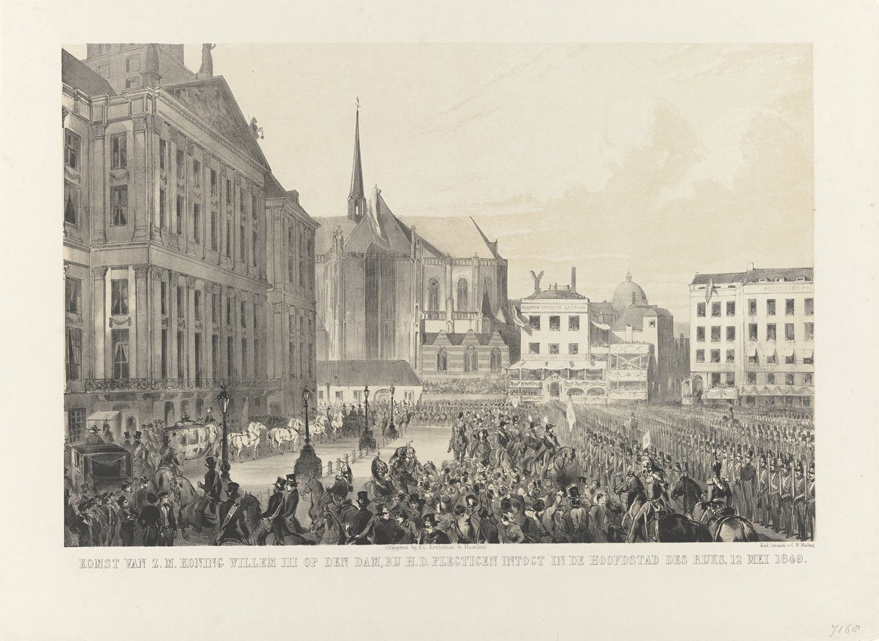 Komst van Z.M. Koning Willem III op den Dam, bij H.D. plechtige intocht in de hoofdstad des rijks, 12 mei 1849 door Anonymous