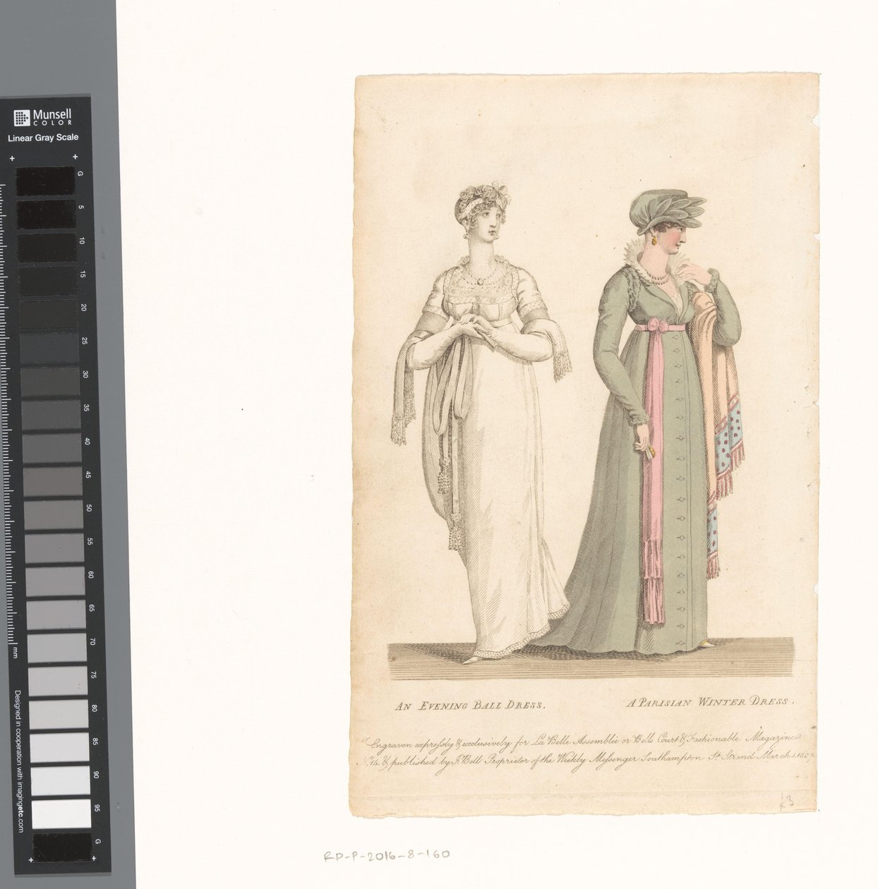 La Belle Assemblée, 1 maart 1807, nr. 14: Een avondbaljurk / Een Parijse winterjurk door Anonymous