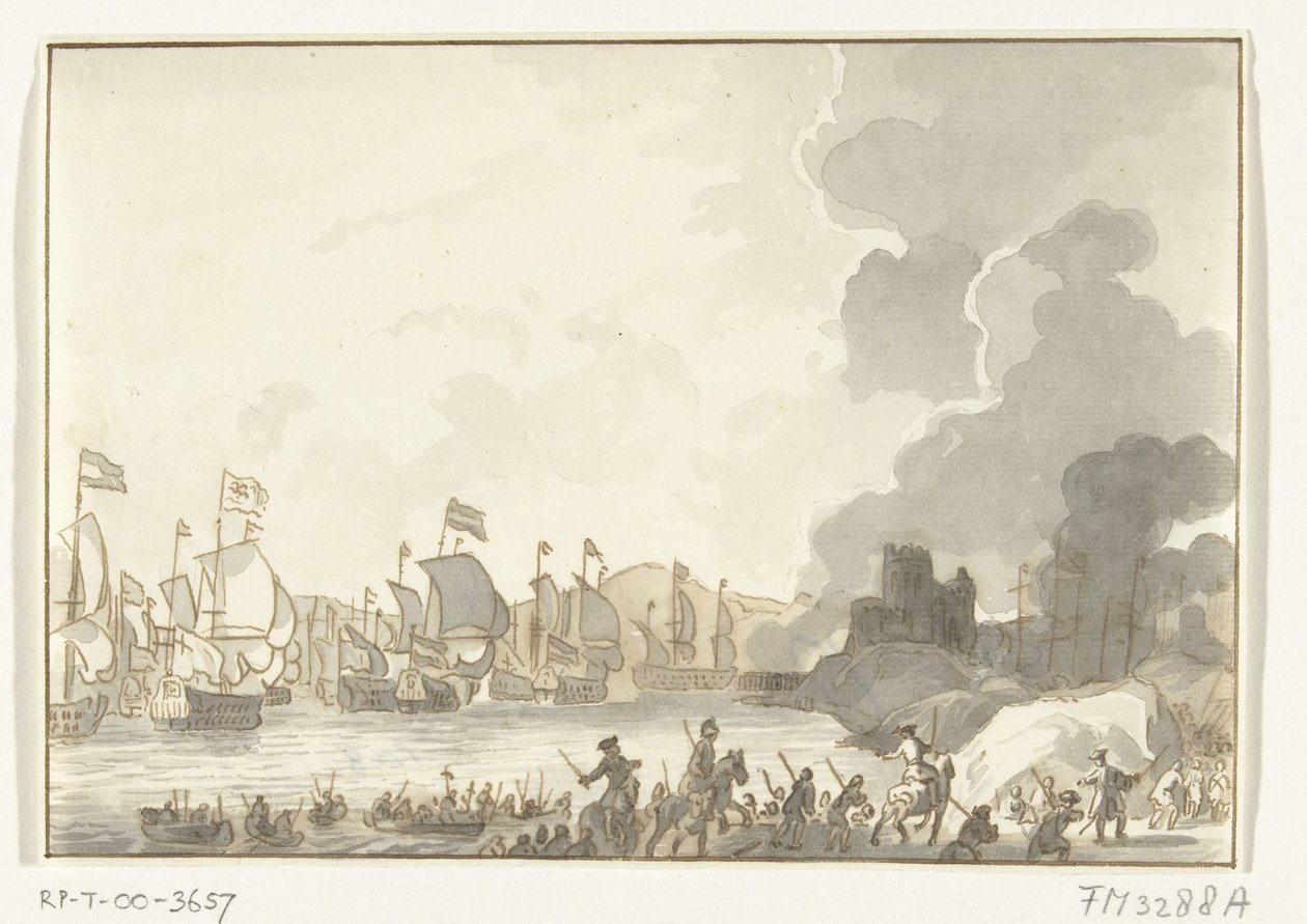 Landing van de Engelse en Nederlandse vloot bij Cadiz, 1702 door Anonymous
