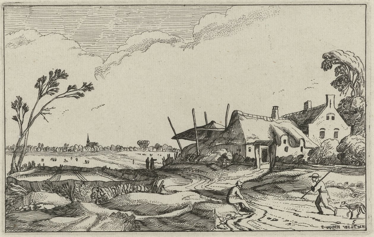Landschap met boerderij door Anonymous