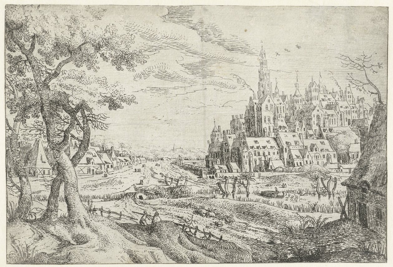 Landschap met stad door Anonymous
