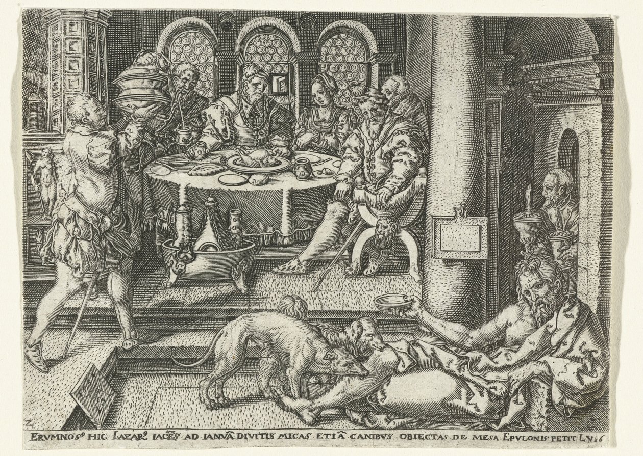 Lazarus bedelt aan de deur van de rijke man door Anonymous