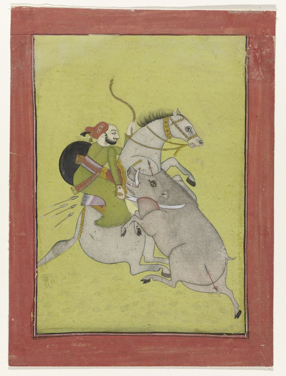Maharao Umed Singh of Bundi, een wild zwijn dodend door Anonymous
