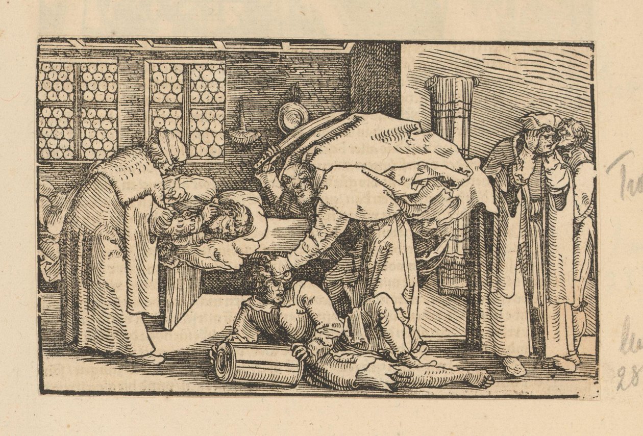Man bij oorarts en Petrus die het oor van Malchus afhakt door Anonymous