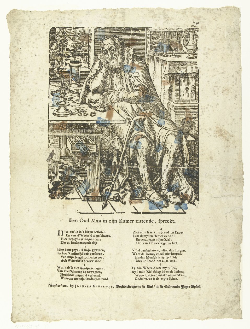 Oude man in zijn kamer (vanitas) door Anonymous
