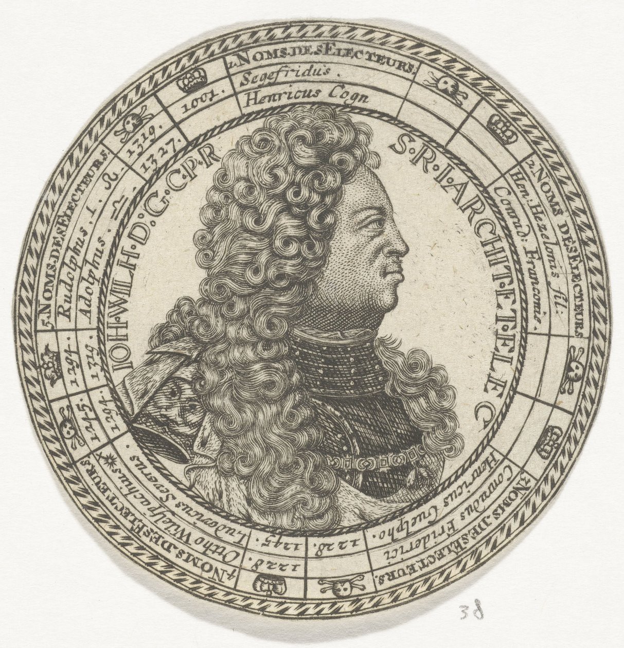 Penning met het portret van Johan Willem en de namen van de keurvorsten van de Palts door Anonymous