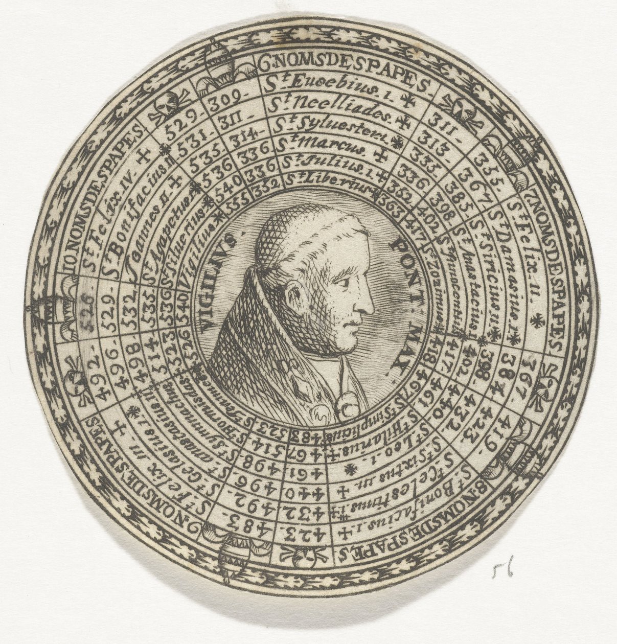 Penning met het portret van paus Vigilius en de namen van de pausen door Anonymous