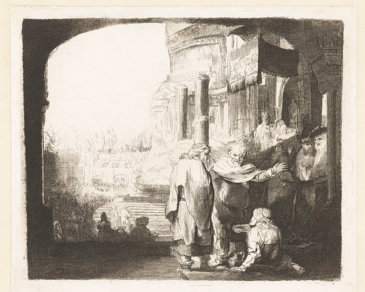 Petrus en Johannes genezen de kreupele bij de tempelpoort door Anonymous