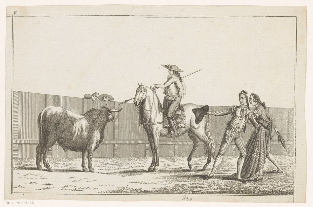 Picador richt zijn lans op een stier (Verzameling van de belangrijkste manoeuvres bij het stierenvechten) door Anonymous