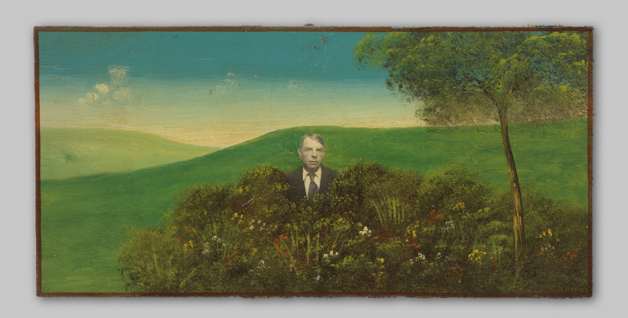 Portret van een onbekende man in een geschilderd landschap door Anonymous