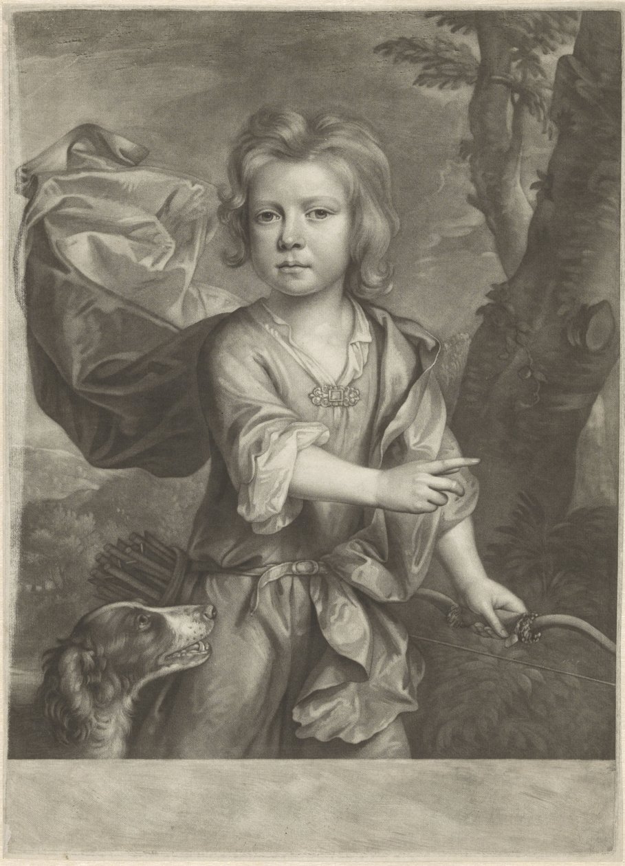 Portret van een wijzende jongen met boog en pijlenkoker door Anonymous