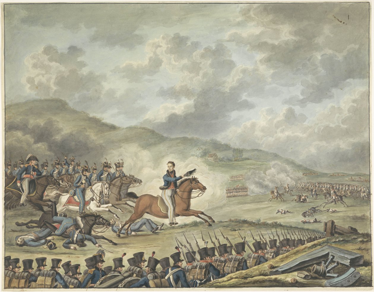 Prins van Oranje leidt de Nederlandse troepen bij Quatre-Bras, 1815 door Anonymous