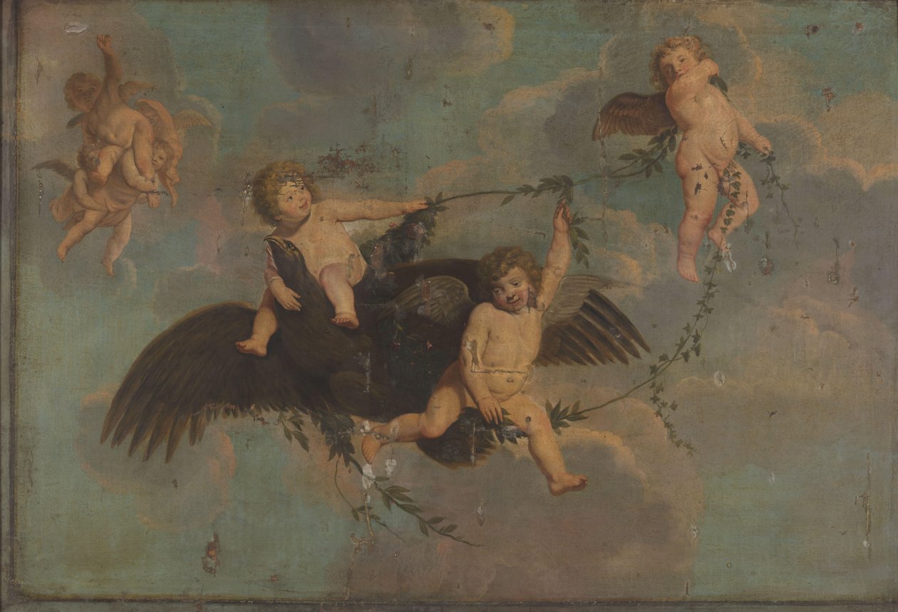 Putti met een adelaar op wolken door Anonymous