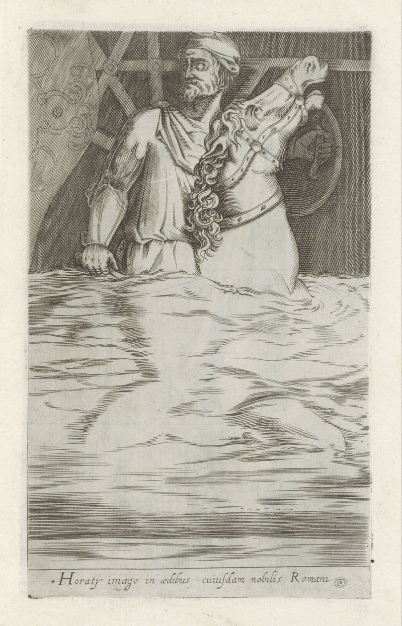 Reliëf van Horatius Cocles te paard die de Pons Sublicus in het water verdedigt door Anonymous