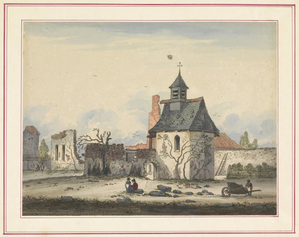 Ruïne van Hougoumont (Zeven platen van Waterloo en omgeving) door Anonymous