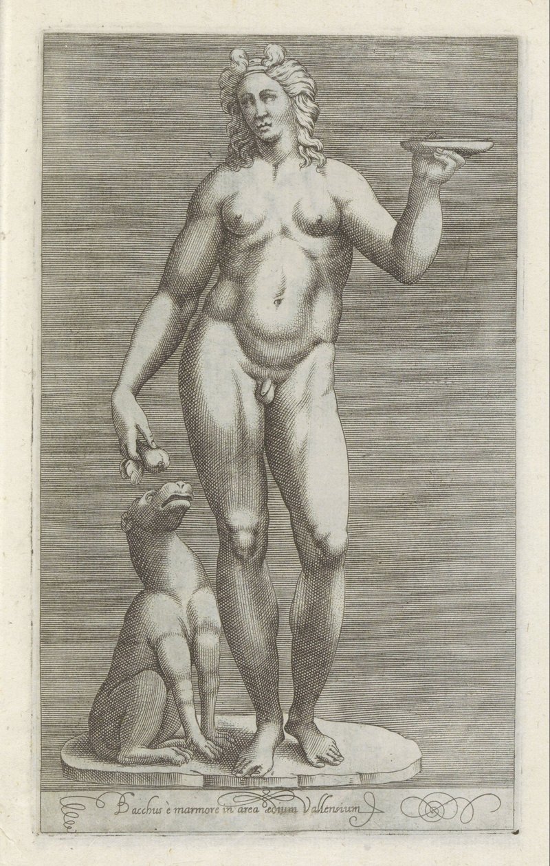 Sculptuur van Bacchus en een hond door Anonymous