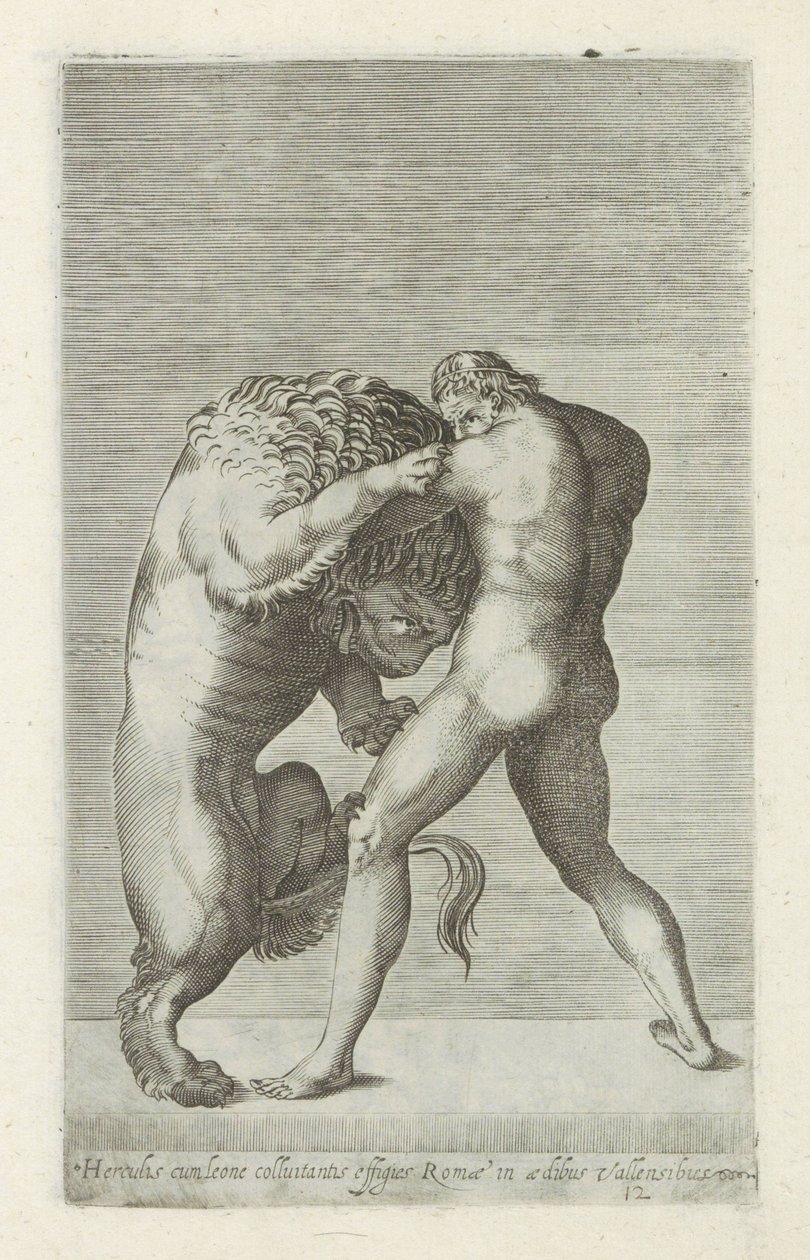 Sculptuur van Hercules in gevecht met de Nemeïsche leeuw door Anonymous