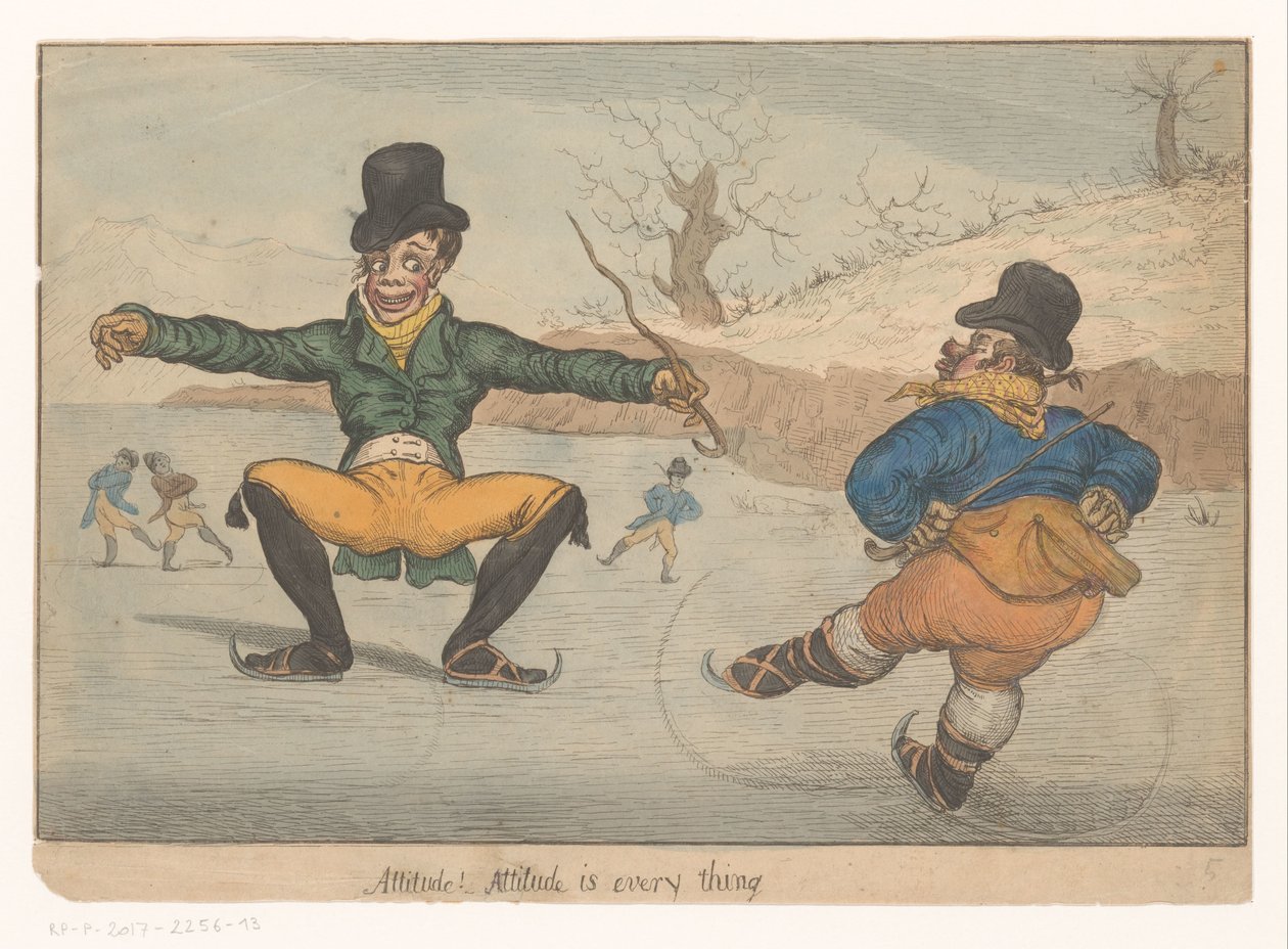 Spotprent met twee schaatsers door Anonymous