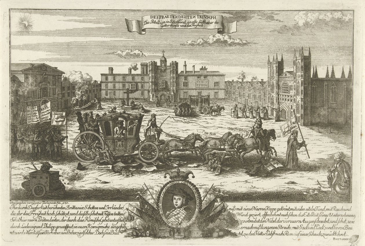 Spotprent op de Engelse pretendent Charles Edward Stuart, 1745 door Anonymous