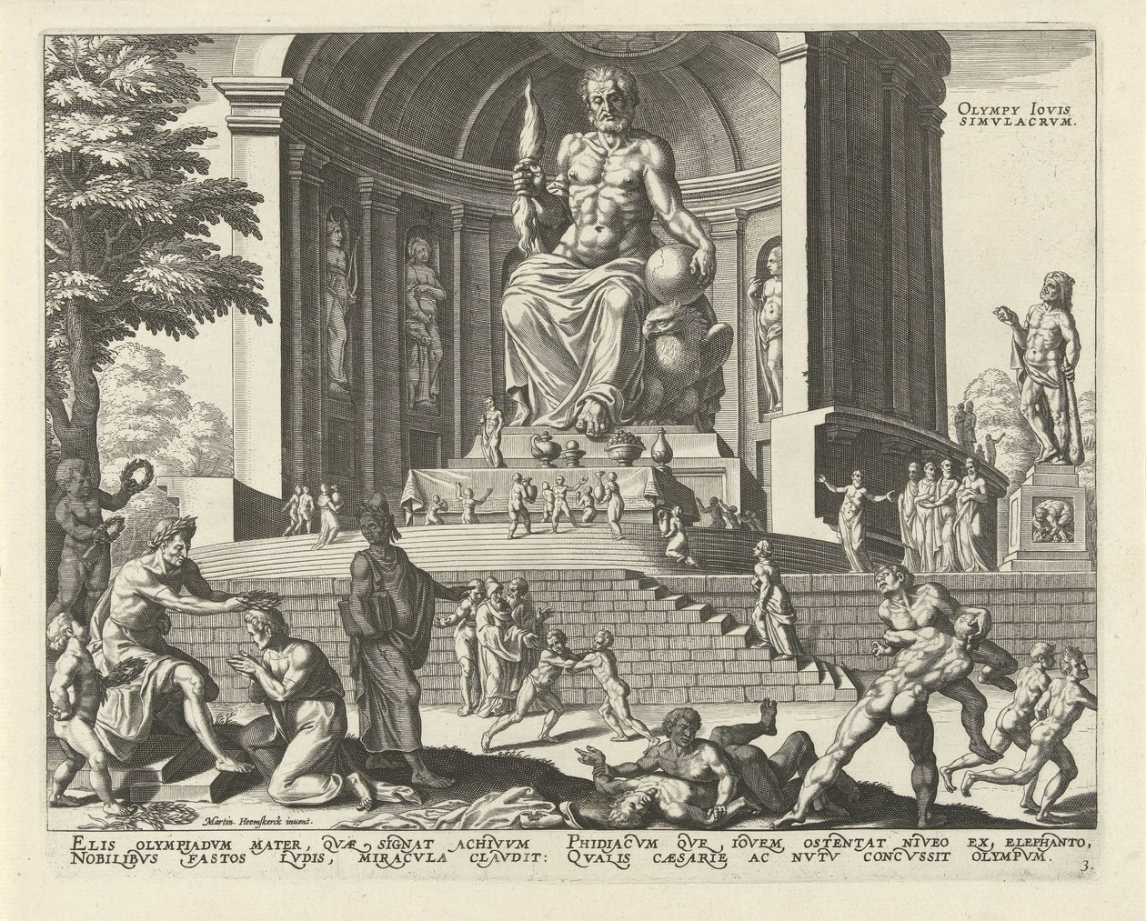 Standbeeld van Zeus in Olympia Olympy Iovis simvlacrvm De acht wereldwonderen door Anonymous