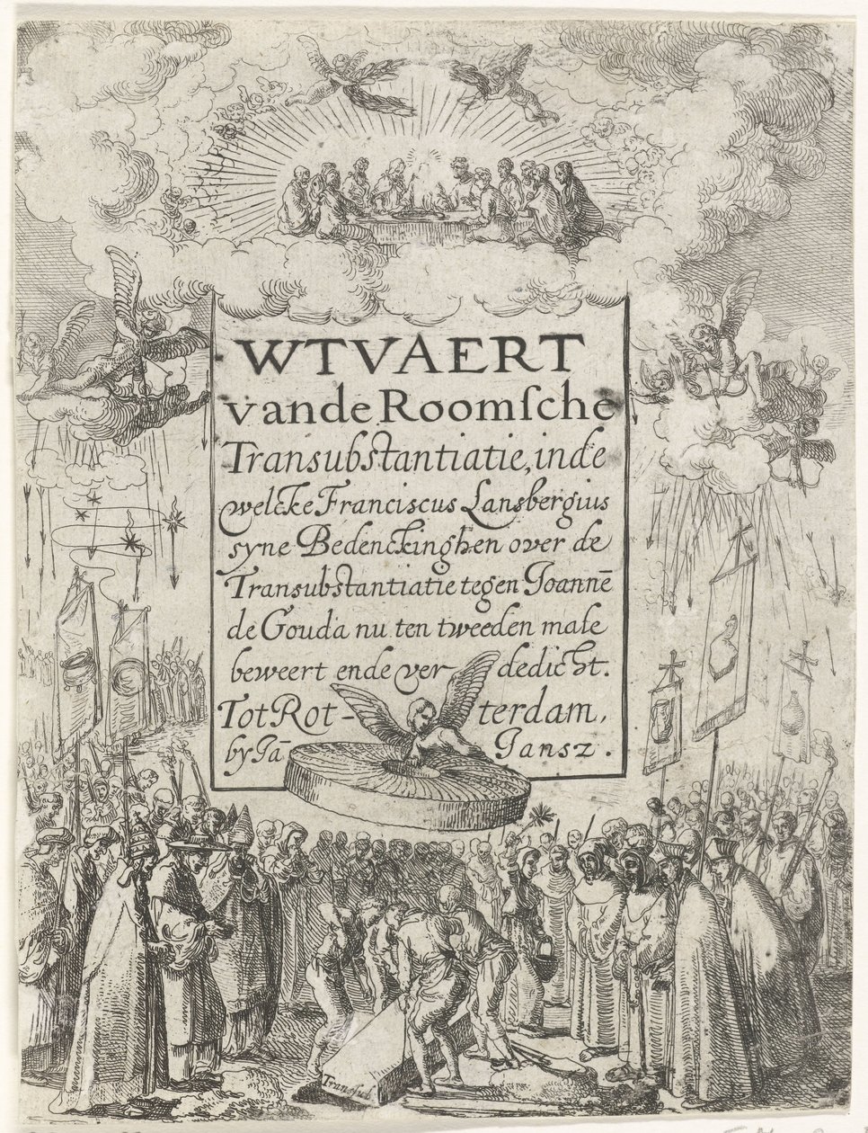 Titelprent voor het pamflet Wtvaert vande Roomsche Transubstantiatie, 1612 door Anonymous