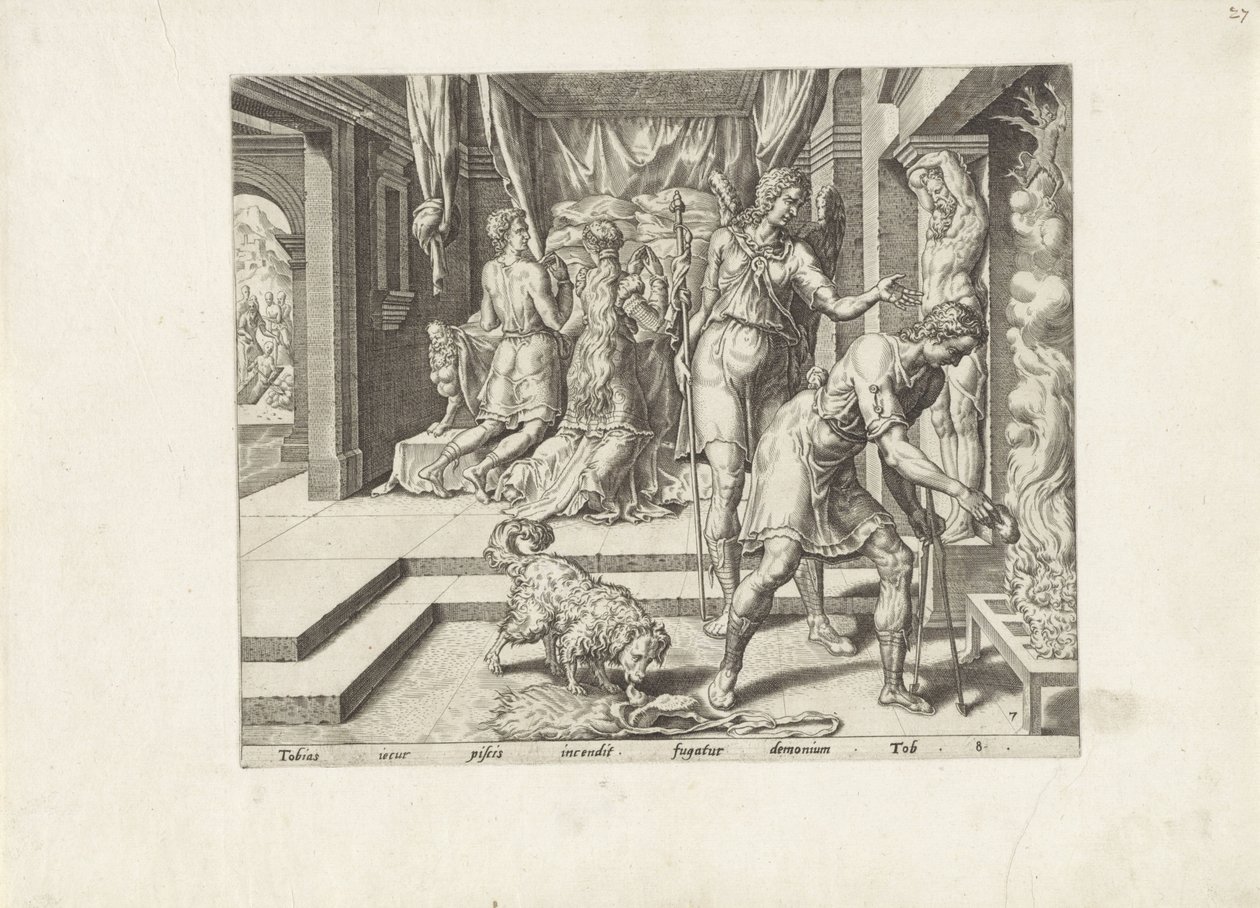Tobias gooit de ingewanden van de vis in het vuur door Anonymous
