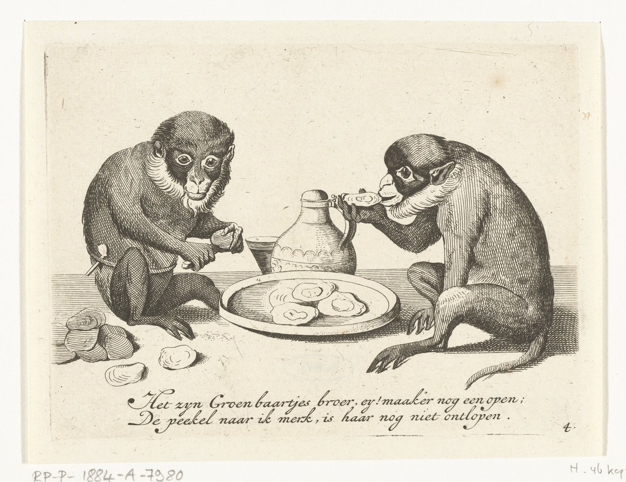 Twee apen eten oesters door Anonymous
