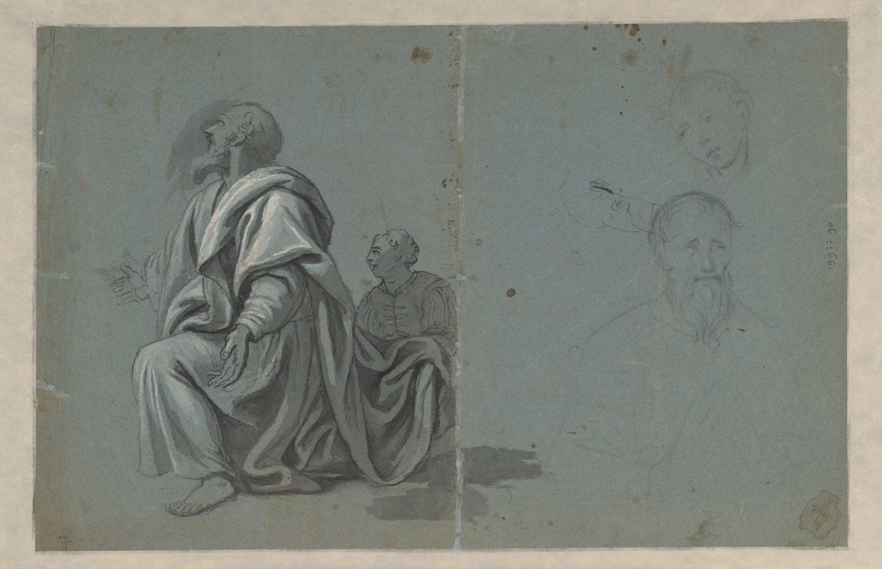 Twee geknielde figuren en twee kopstudies door Anonymous