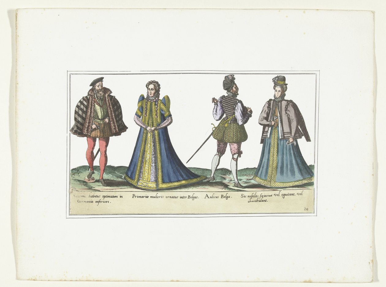 Twee vrouwen en twee mannen gekleed volgens de mode in Noord-Rijnland-Westfalen en Vlaanderen, ca. 1580 door Anonymous