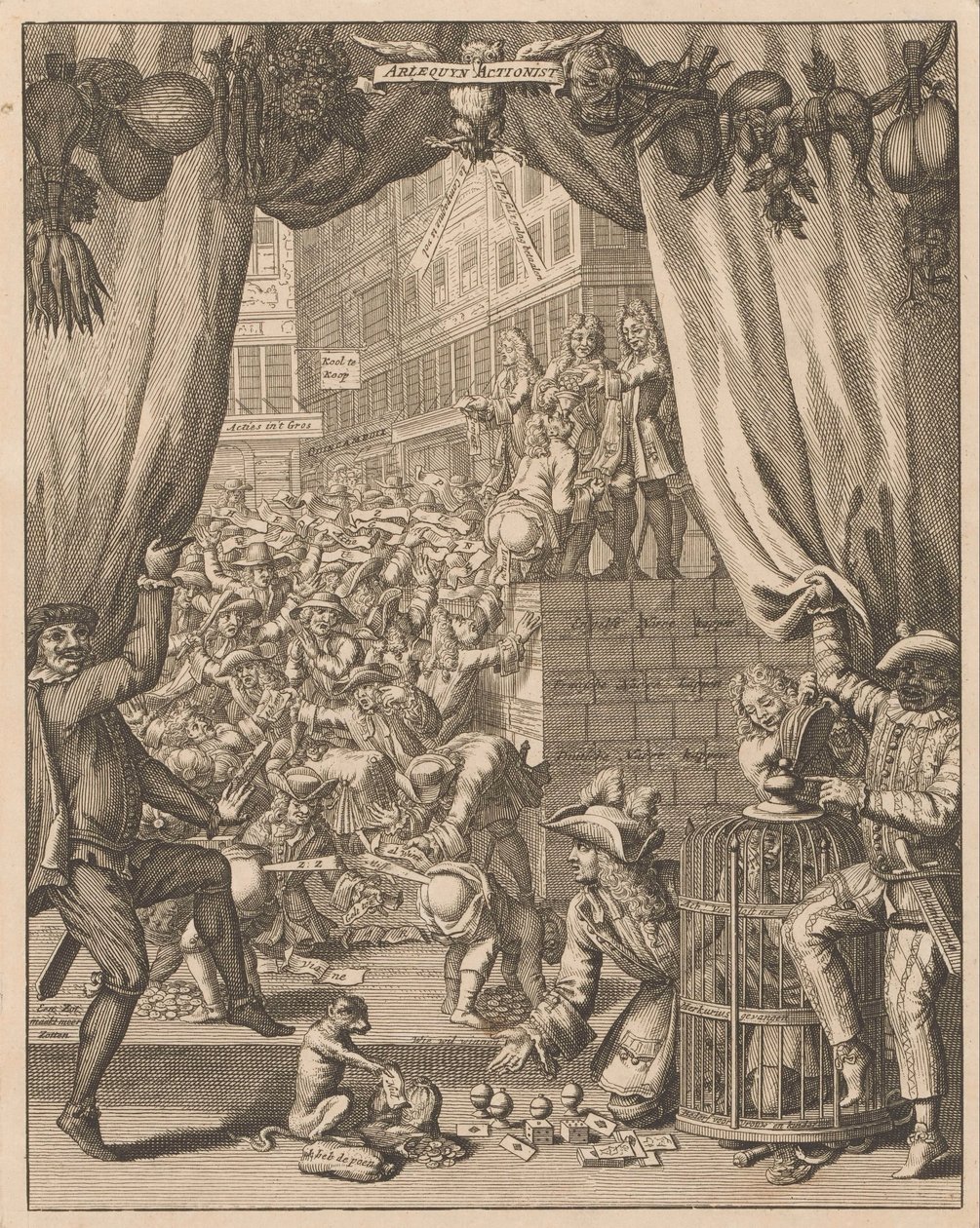 Uitleg van de plaat Harlekijn Actionist, 1720 door Anonymous