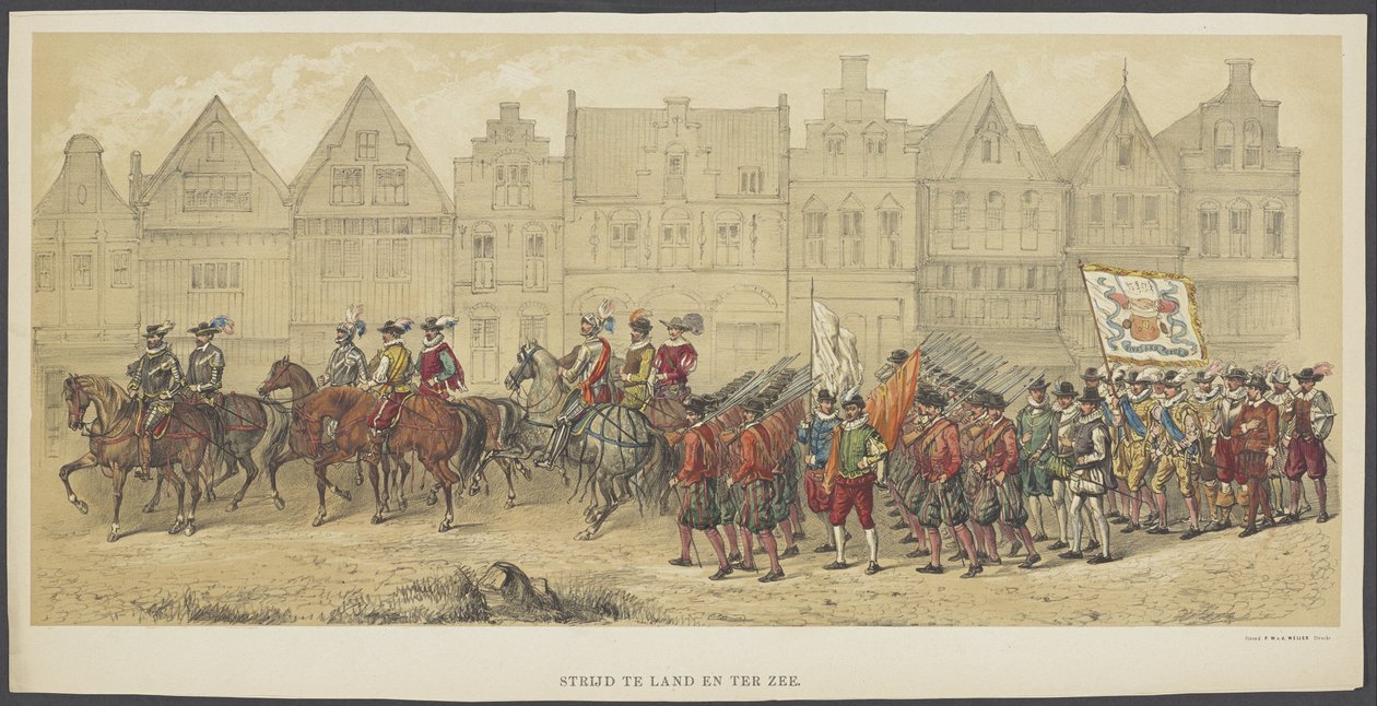 Utrechtse maskerade, plaat b: strijd te land en ter zee, 1856 door Anonymous