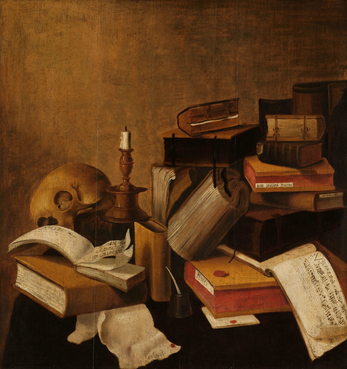 Vanitas stilleven met boeken door Anonymous