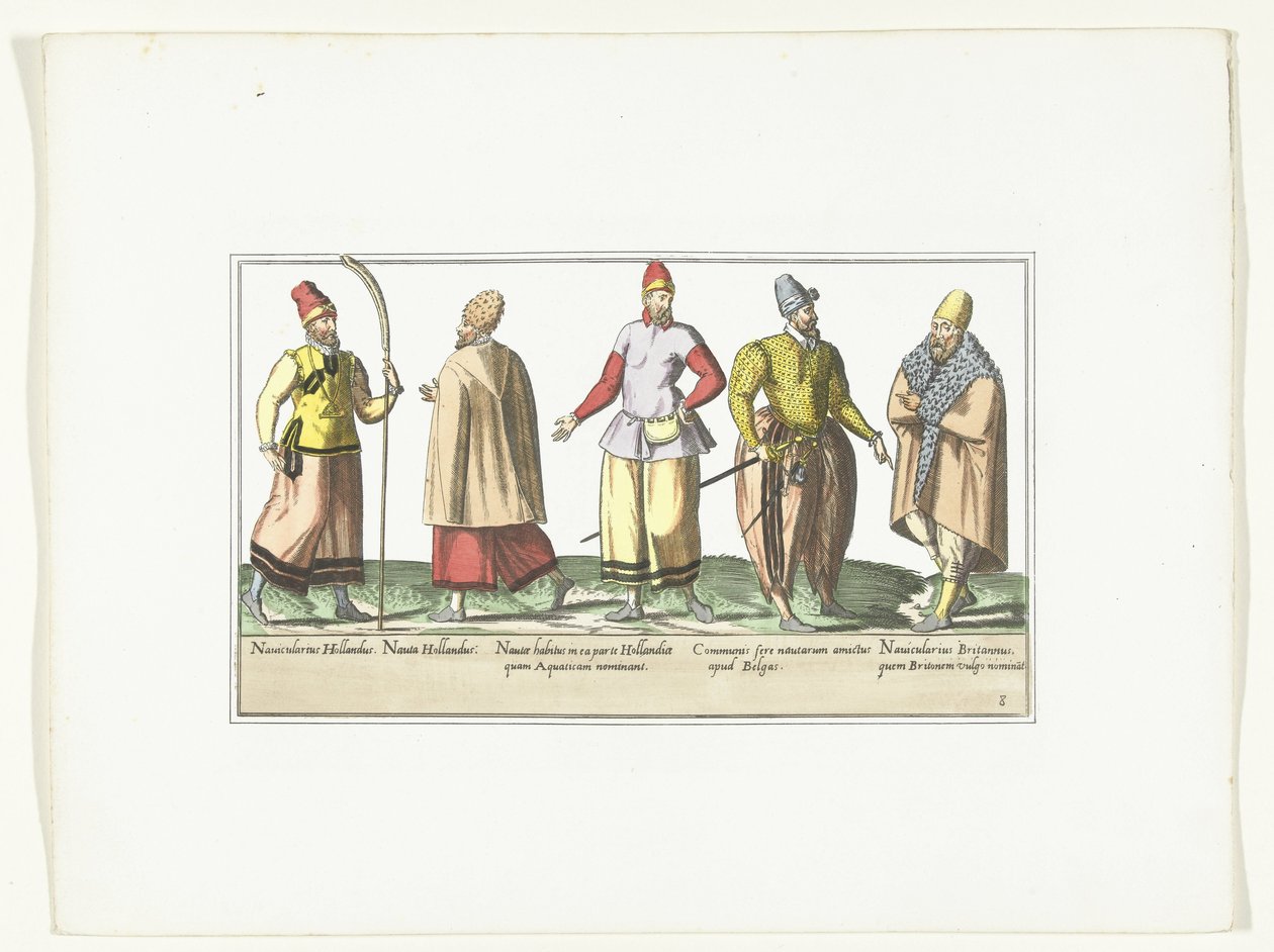 Vijf zeelieden gekleed volgens de mode in de Nederlanden en Bretagne, ca. 1580 door Anonymous