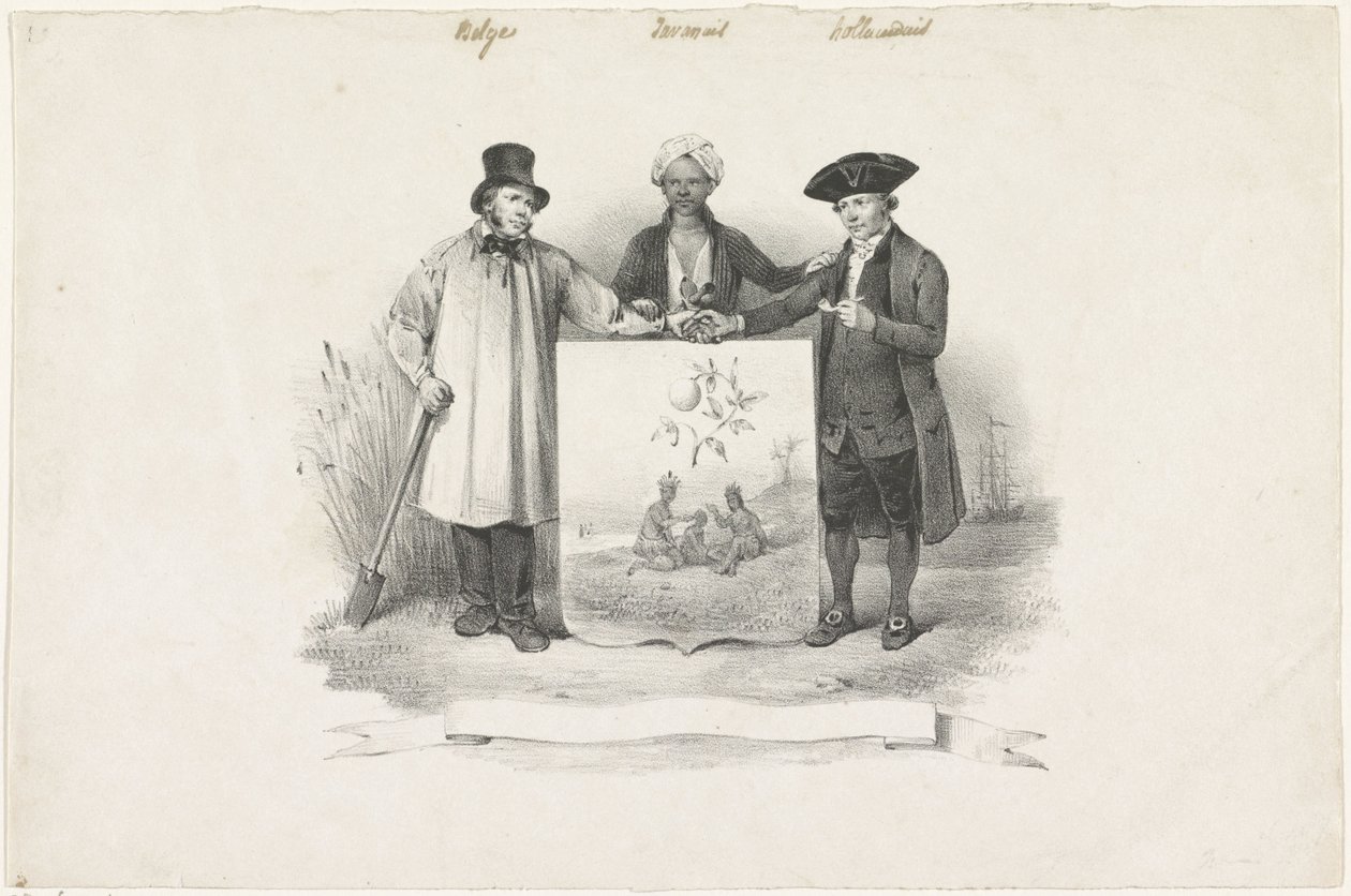 Wapenschild met Belg, Javaan en Hollander, 1826 door Anonymous