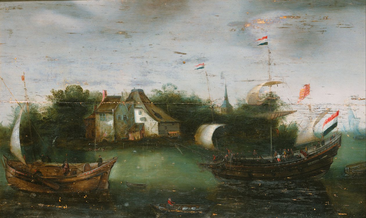 Een zeeschip dat een binnenwaterweg binnenvaart door Anonymous Anonymous