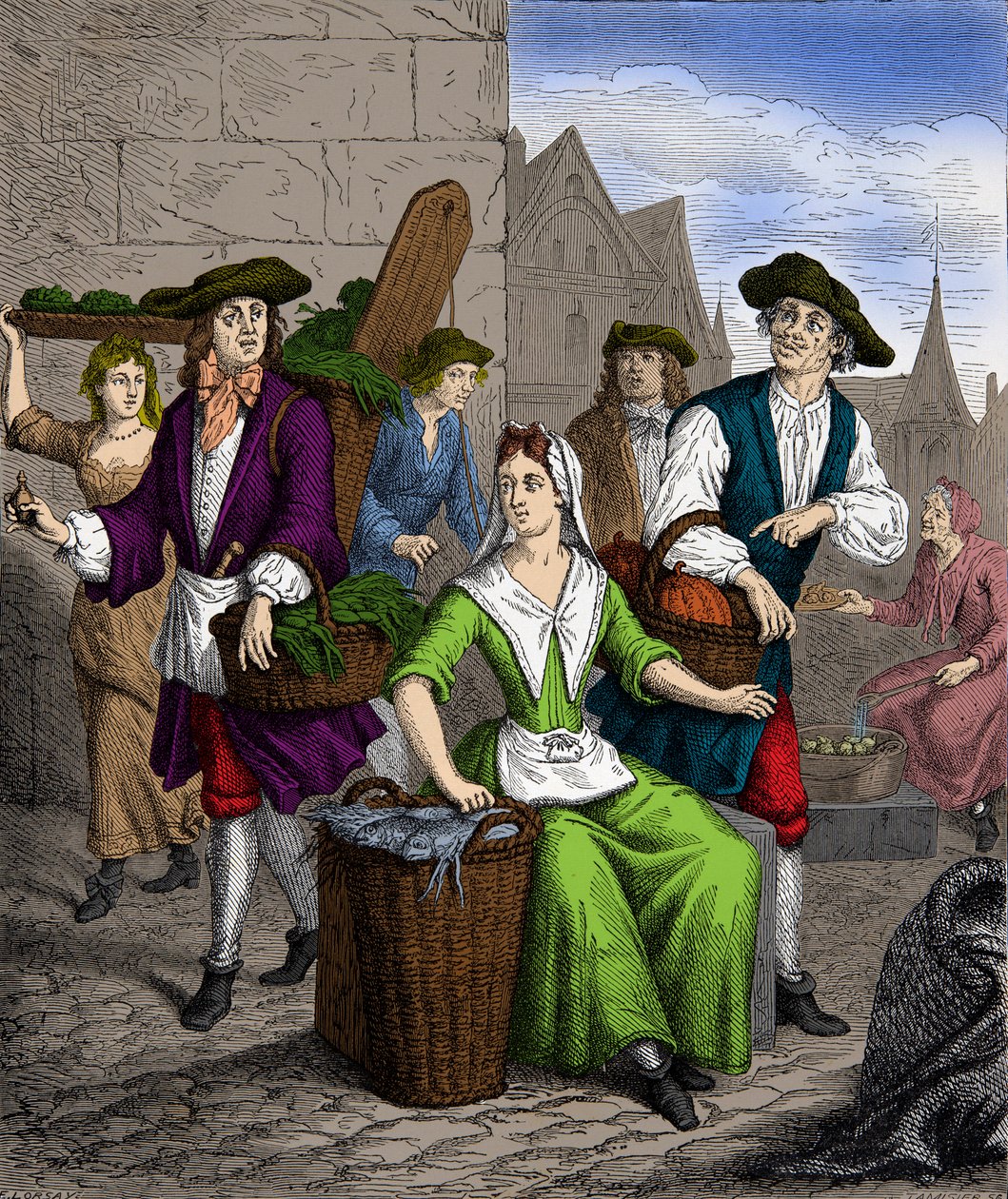 Een dame van de Halle tijdens het bewind van koning Lodewijk XVI, Gravure, Privécollectie door Anonymous Anonymous