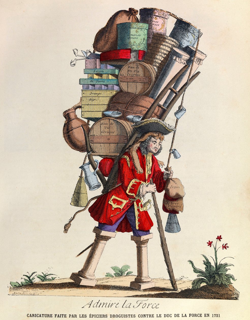 Admire La Force Karikatuur gemaakt door de apothekers van Parijs tegen de hertog van La Force in 1721 (regering van koning Lodewijk XV) - privécollectie door Anonymous Anonymous