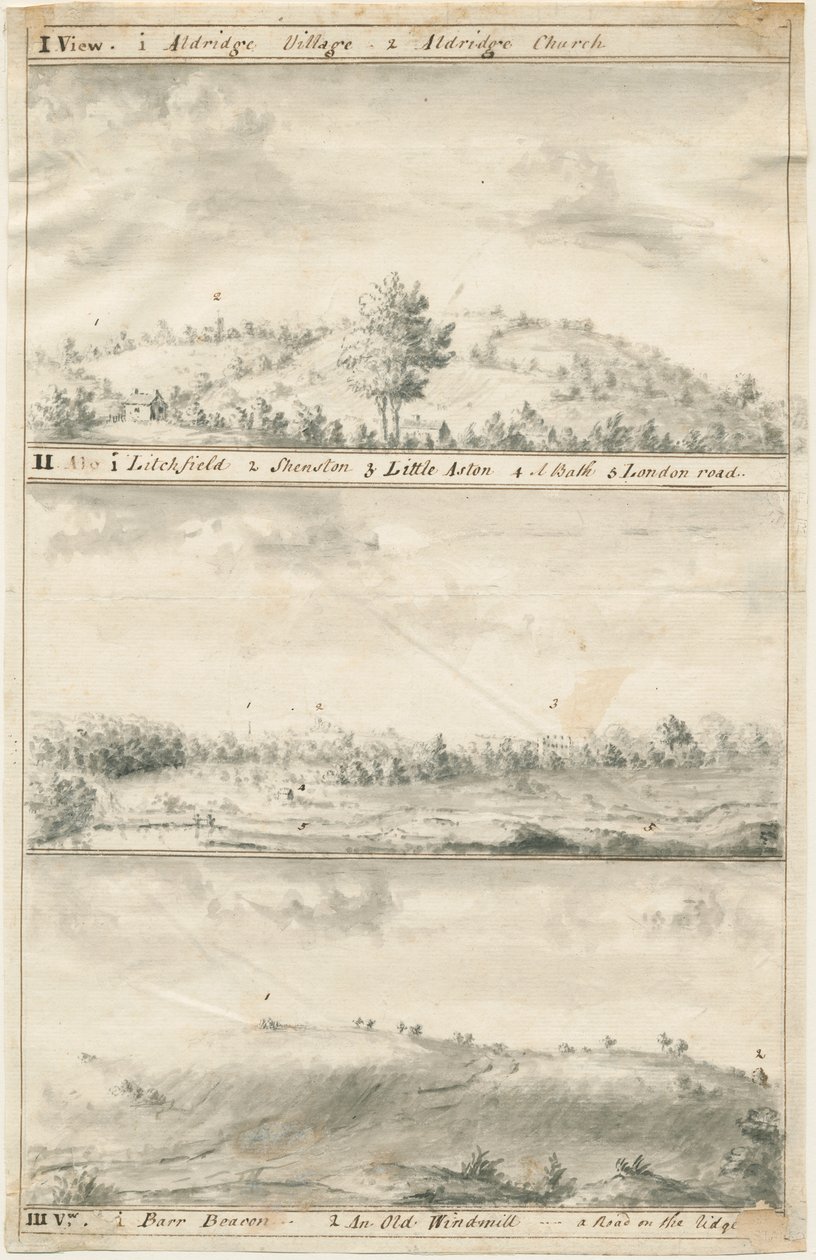 Panoramisch uitzicht op Aldridge: sepia tekening, nd [?19e eeuw] door Anonymous Anonymous