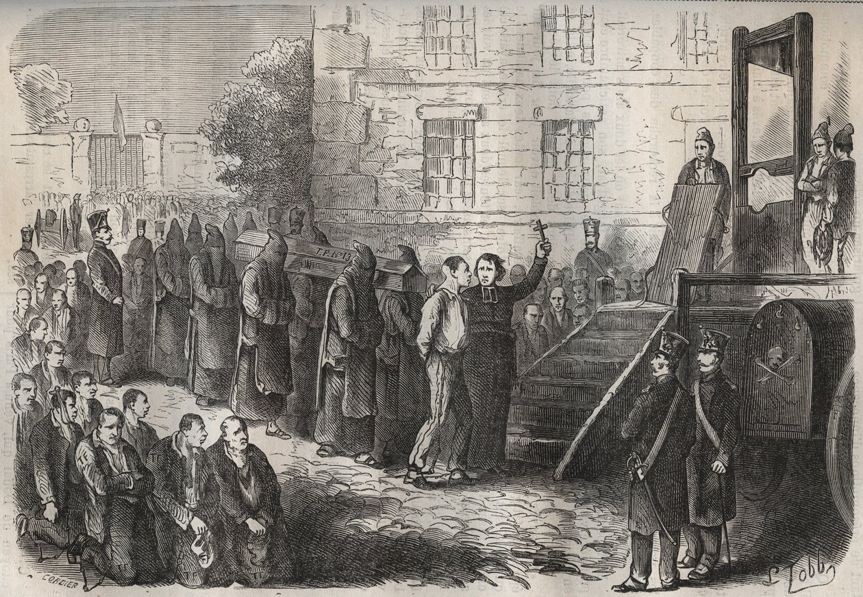 Een executie bij de Toulon Bagne in de 19e eeuw. Gravure in 