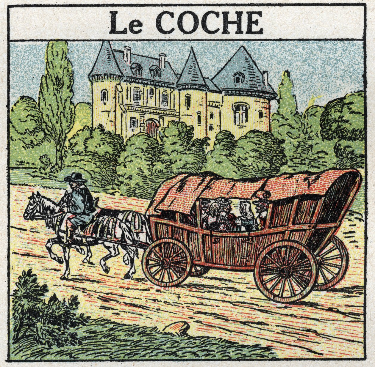 Dierlijke tractie: de teek. Anonieme illustratie uit 1925. Privécollectie. door Anonymous Anonymous