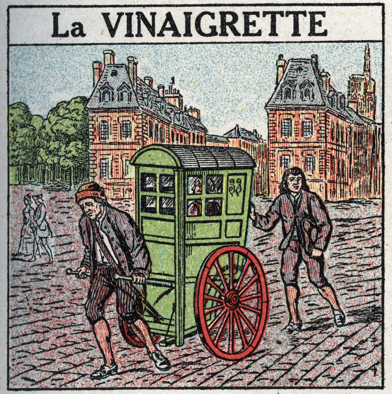 Dierlijke tractie: de rolstoel of “dressing” in de 17e-18e eeuw. Anonieme illustratie uit 1925. Privécollectie. door Anonymous Anonymous