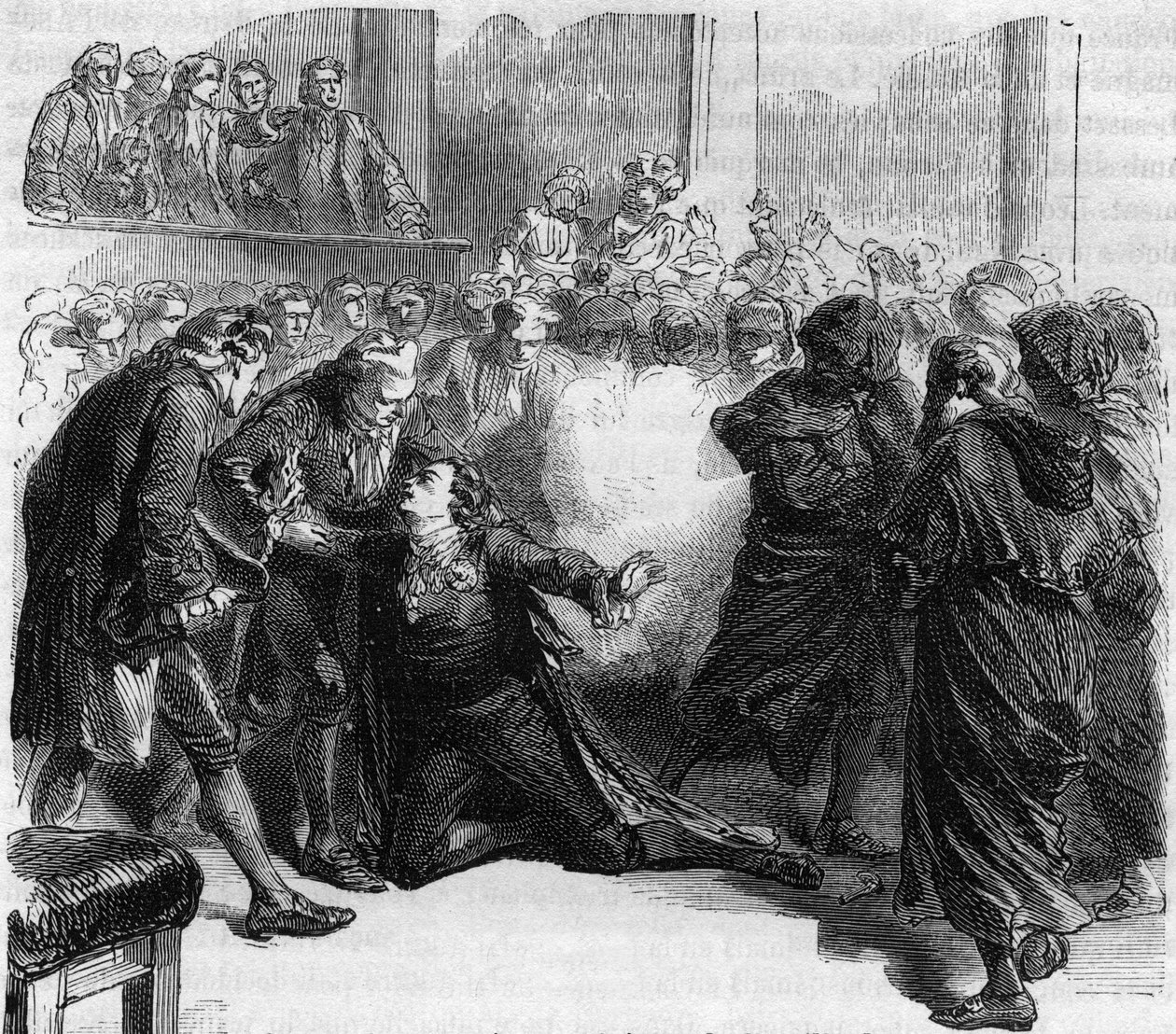 Moord op Gustav III van Zweden - Moord op Gustav (Gustave) III (1746-1792) Koning van Zweden, tijdens het Maskerbal van de Koninklijke Opera van Stockholm door Jacob Johan Ankarstrom - Gravure in 