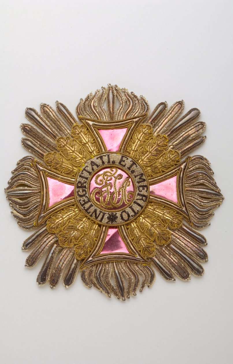 Oostenrijk - Orde van Leopold: plaque van ridder grootkruis behorend tot Charles Louis Huguet, Markies van Semonville (1759-1839) - Begin 19e eeuw - Borduursels van goud, zilver en zijden draden, crantilla, pailletten en tinsels - Ziel van groot canvas en  door Anonymous Anonymous