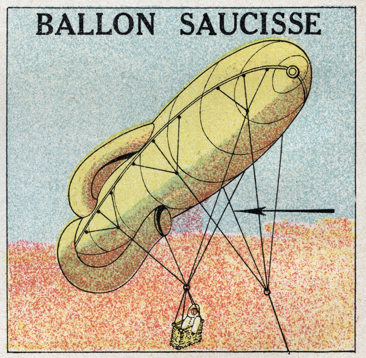 Ballonnen: worstballon. Anonieme illustratie uit 1925. Privécollectie. door Anonymous Anonymous