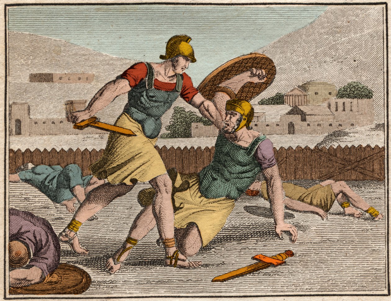 Slag van Horatii en Curiatii - Slag tussen Horatii en Curiatii - Gravure uit 